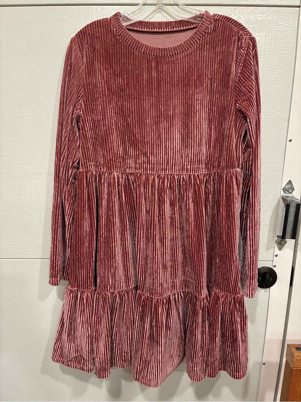 Baby doll velour Ribbed Long-Sleeve Dress - Dusty Rose cottage core ballet